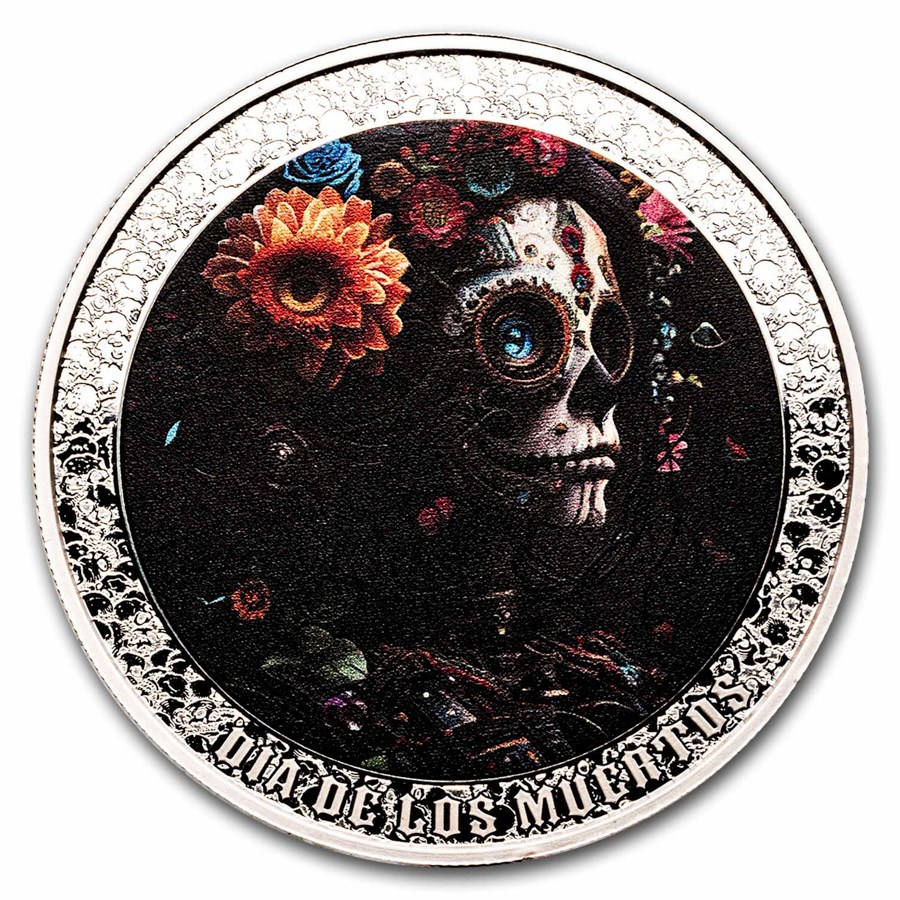 2024 Cameroon 1 oz Silver Dia de Los Muertos: Flower Skull