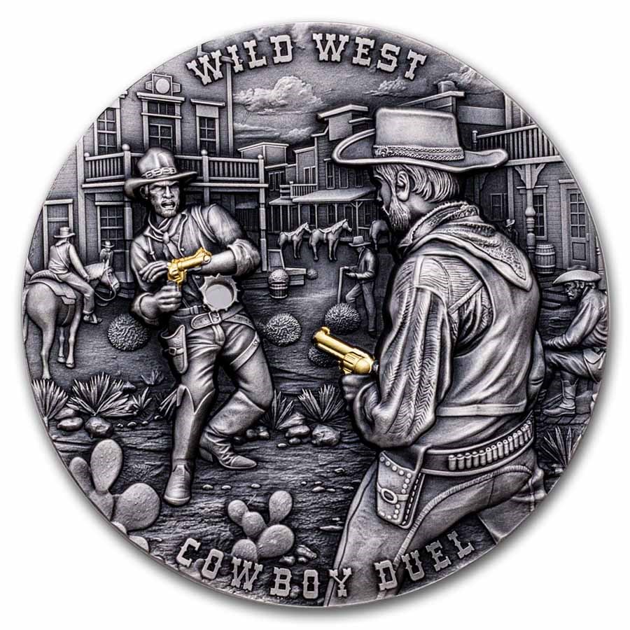 2024 Cameroon 2 oz Silver Antique Wild West: Cowboy Duel