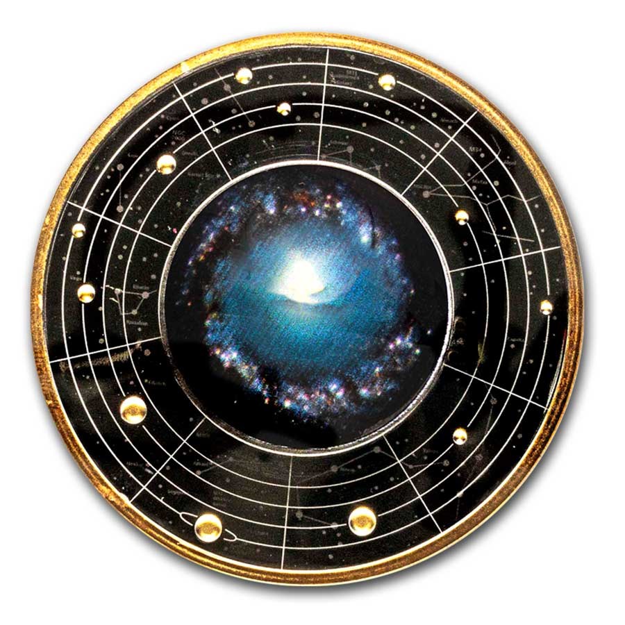 Silver Solar System 2024 Cameroon Silver Solar System: Galaxy NGC 1097 (w/ Box & COA)