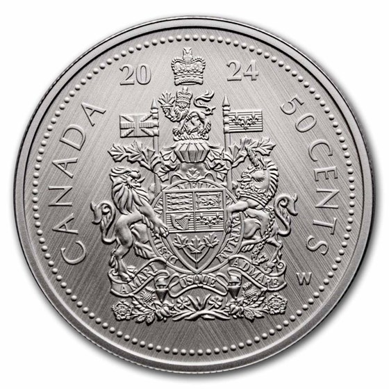 2024 Canada 1 oz Silver 50 Cent Tribute: W Mint Mark Coat of Arms 2024 Canada 1 oz Silver 50 Cent Tribute: W Mint Mark Coat of Arms