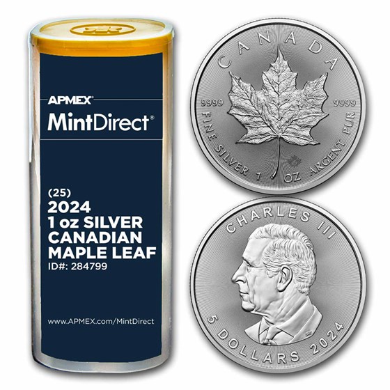 2024 Canada 1 oz Silver Maple Leaf (25-Coin MintDirect® Tube) 2024 Canada 1 oz Silver Maple Leaf (25-Coin MintDirect® Tube)