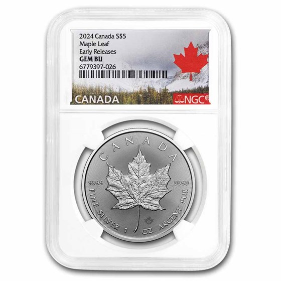 2024 Canada 1 oz Silver Maple Leaf NGC Gem BU (ER) 2024 Canada 1 oz Silver Maple Leaf NGC Gem BU (ER)