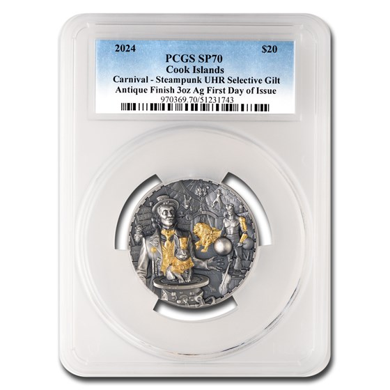 2024 Cook Isl. 3 oz Ag Antique Steampunk: Carnival SP-70 PCGS FDI 2024 Cook Isl. 3 oz Ag Antique Steampunk: Carnival SP-70 PCGS FDI