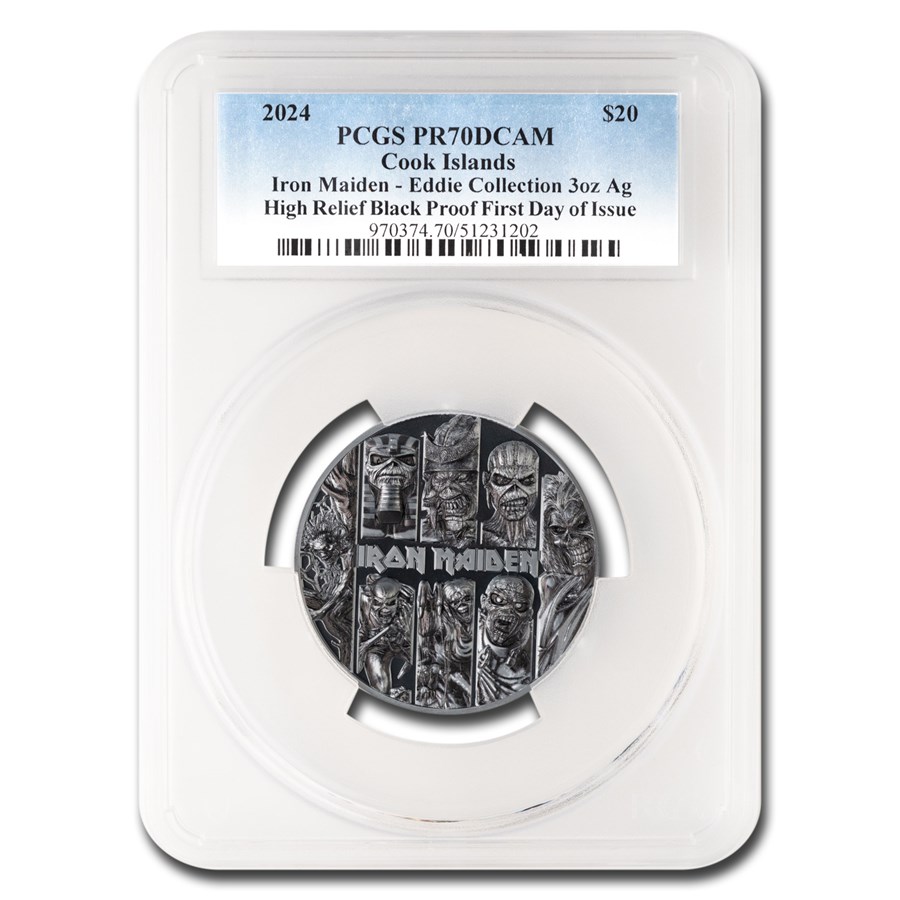2024 Cook Isl 3oz Ag Iron Maiden Best of Eddie Black PR70 PCGS FD