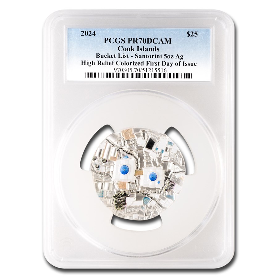 2024 Cook Island 5 oz Silver Bucket List Santorini PR-70 PCGS FDI