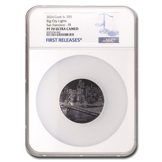 2024 Cook Islands 1 oz Ag Big City Lights: San Fran PF-70 NGC FR 2024 Cook Islands 1 oz Ag Big City Lights: San Fran PF-70 NGC FR