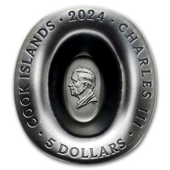 2024 Cook Islands 1 oz Silver Antique Cowboy Hat Shaped Coin