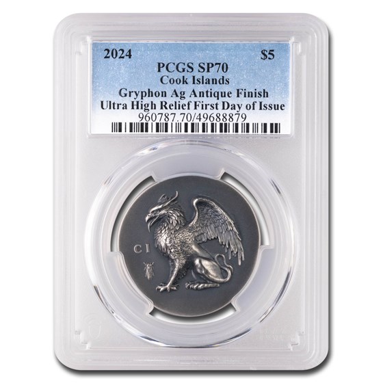 2024 Cook Islands 1 oz Silver Antique Gryphon SP-70 PCGS (FDI) 2024 Cook Islands 1 oz Silver Antique Gryphon SP-70 PCGS (FDI)