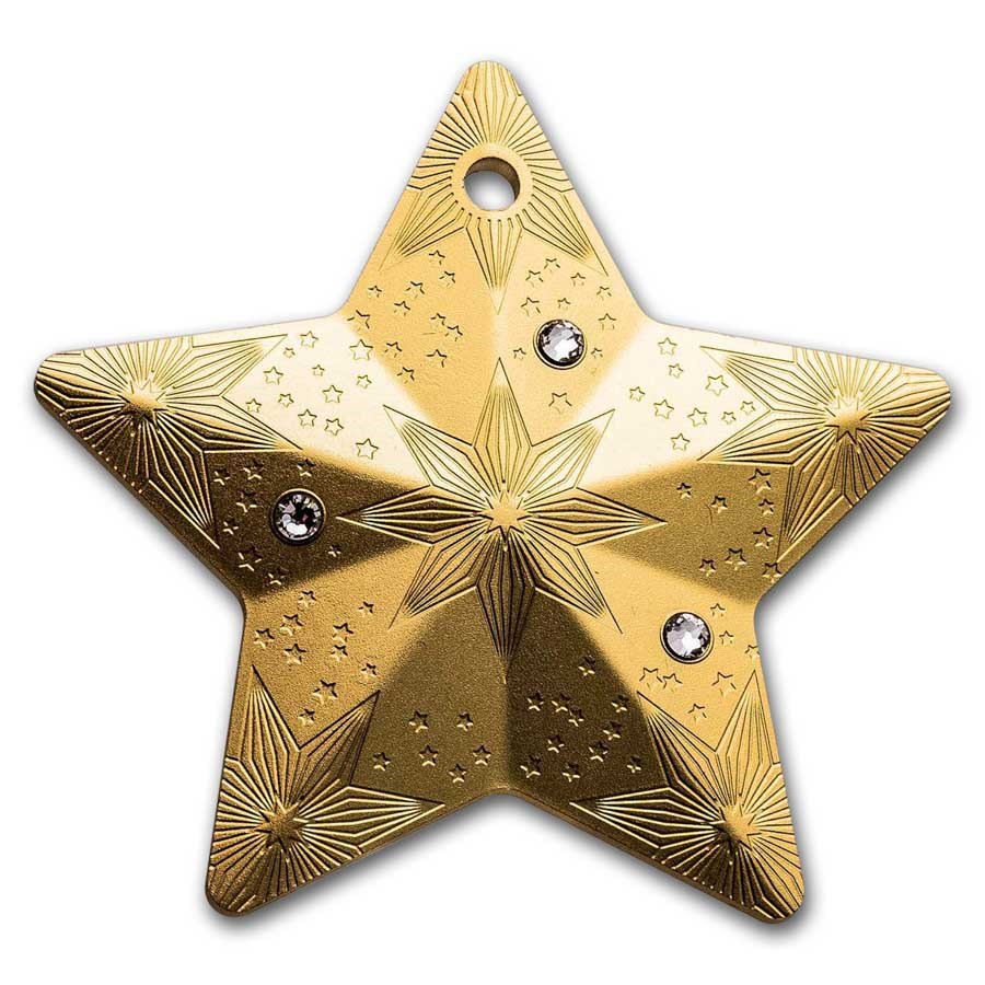 2024 Cook Islands 1 oz Silver Holiday Ornament: Starry Sky Gilded