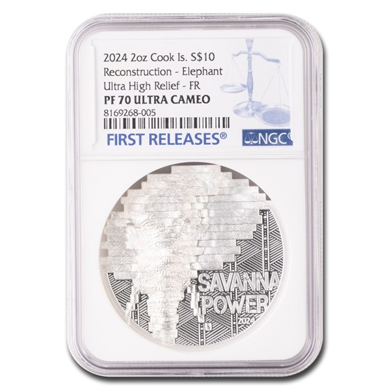 2024 Cook Islands 2 oz AG Reconstruction: Elephant PF-70 NGC (FR) 2024 Cook Islands 2 oz AG Reconstruction: Elephant PF-70 NGC (FR)