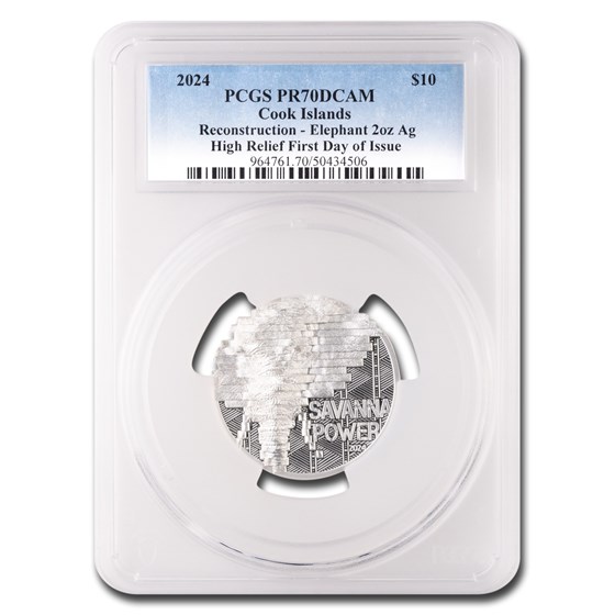 2024 Cook Islands 2 oz AG Reconstruction: Elephant PF-70 PCGS FDI 2024 Cook Islands 2 oz AG Reconstruction: Elephant PF-70 PCGS FDI