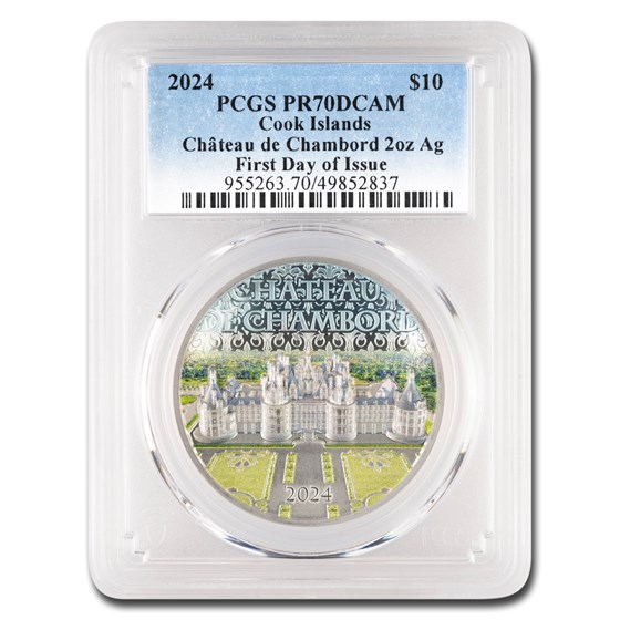 2024 Cook Islands 2 oz Silver Château de Chambord PR-70 PCGS FDI 2024 Cook Islands 2 oz Silver Château de Chambord PR-70 PCGS FDI