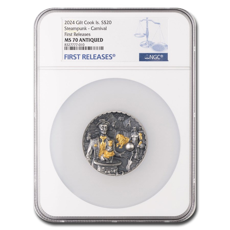 2024 Cook Islands 3 oz Ag Antique Steampunk Carnival MS-70 NGC FR
