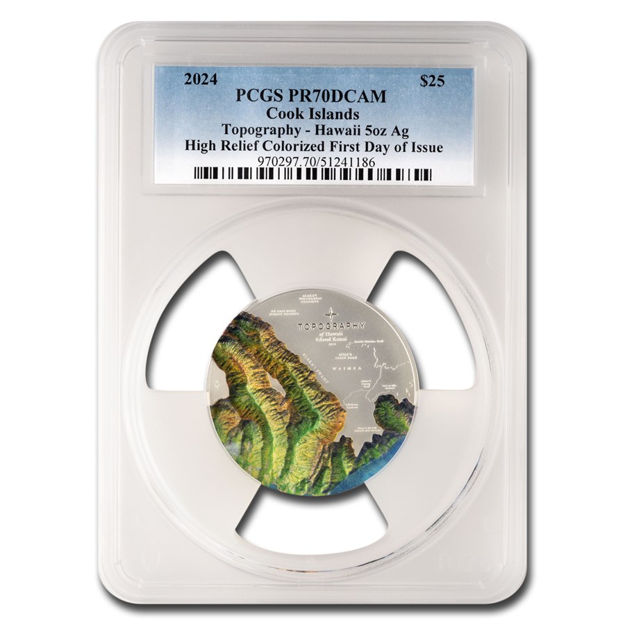 2024 Cook Islands 5 oz Silver Topography: Hawaii PR-70 PCGS (FDI)