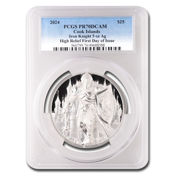 2024 Cook Islands 5 oz UHR Silver Iron Knight PR-70 DCAM PCGS FDI 2024 Cook Islands 5 oz UHR Silver Iron Knight PR-70 DCAM PCGS FDI