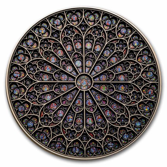 2024 Fiji 5 oz Antique Finish Silver Notre Dame Mandala Art 2024 Fiji 5 oz Antique Finish Silver Notre Dame Mandala Art