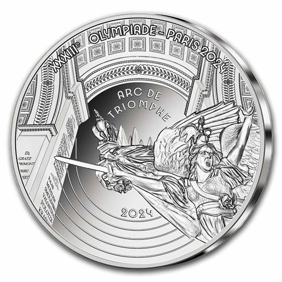 2024 France €10 Silver Paris 2024 Olympics: Arc de Triomphe 2024 France €10 Silver Paris 2024 Olympics: Arc de Triomphe