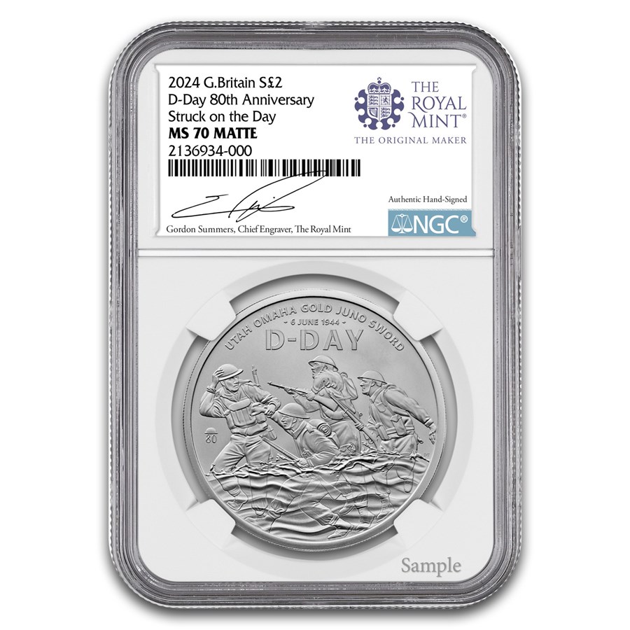 2024 GB 1 oz Silver £2 80th Anniv D-Day MS-70 NGC Matte, Summers