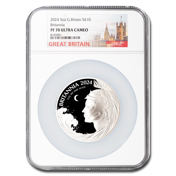 2024 Great Britain 5 oz Silver Britannia PF-70 Ultra Cameo NGC 2024 Great Britain 5 oz Silver Britannia PF-70 Ultra Cameo NGC