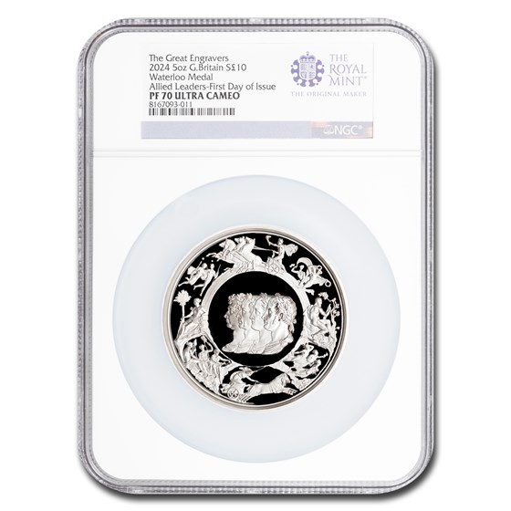 2024 Great Britain The Waterloo Medal 5 oz Silver PF-70 NGC (FDI) 2024 Great Britain The Waterloo Medal 5 oz Silver PF-70 NGC (FDI)