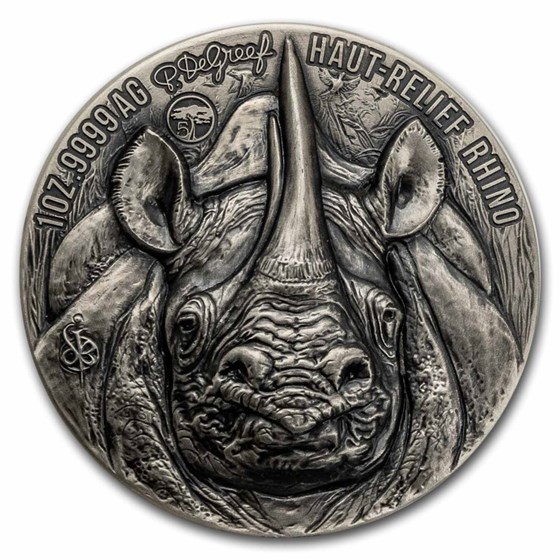 2024 Ivory Coast 1 oz Antique Silver P. De Greef: Rhino 2024 Ivory Coast 1 oz Antique Silver P. De Greef: Rhino
