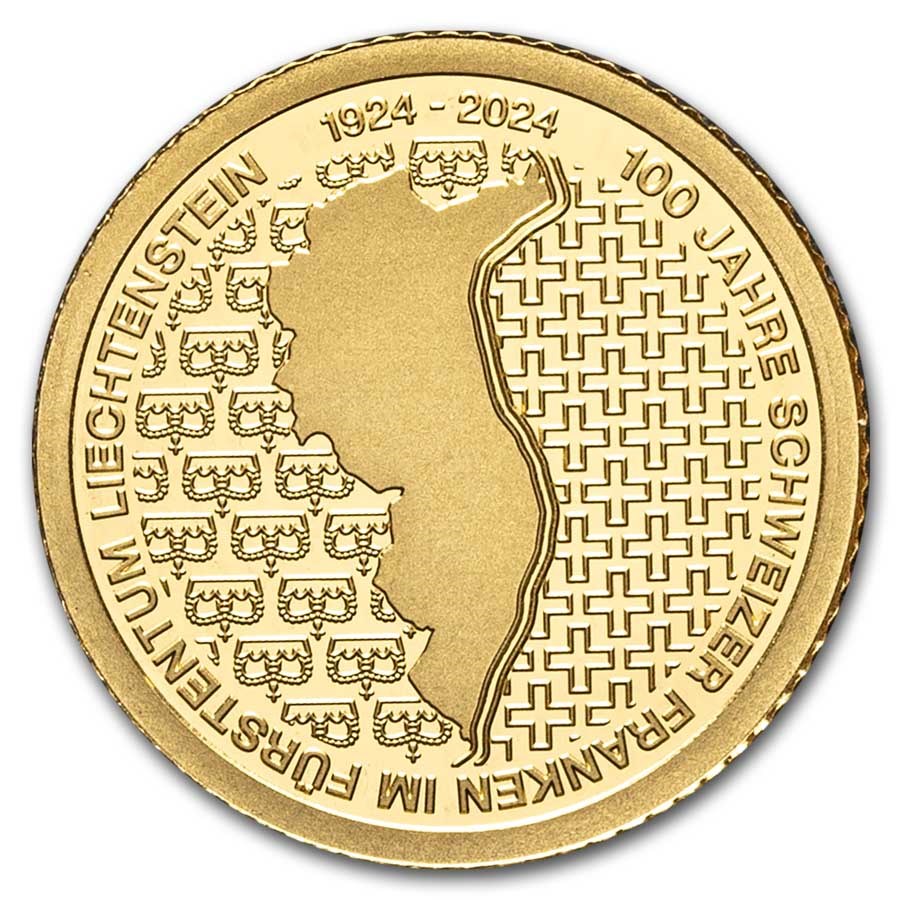 2024 Liechtenstein 1/2 gram Proof Gold 100 Years Swiss Franc