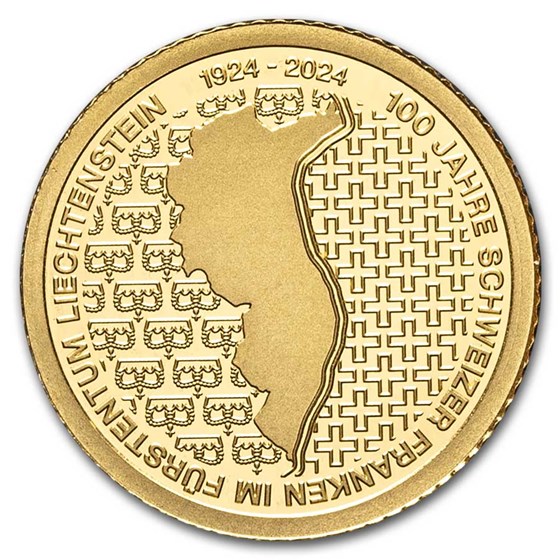 2024 Liechtenstein 1/2 gram Proof Gold 100 Years Swiss Franc 2024 Liechtenstein 1/2 gram Proof Gold 100 Years Swiss Franc