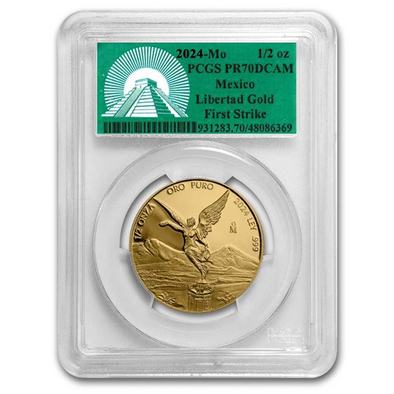 2024 Mexico 1/2 oz Prf Gold Libertad PR-70 PCGS (FS, Green Label) 2024 Mexico 1/2 oz Prf Gold Libertad PR-70 PCGS (FS, Green Label)