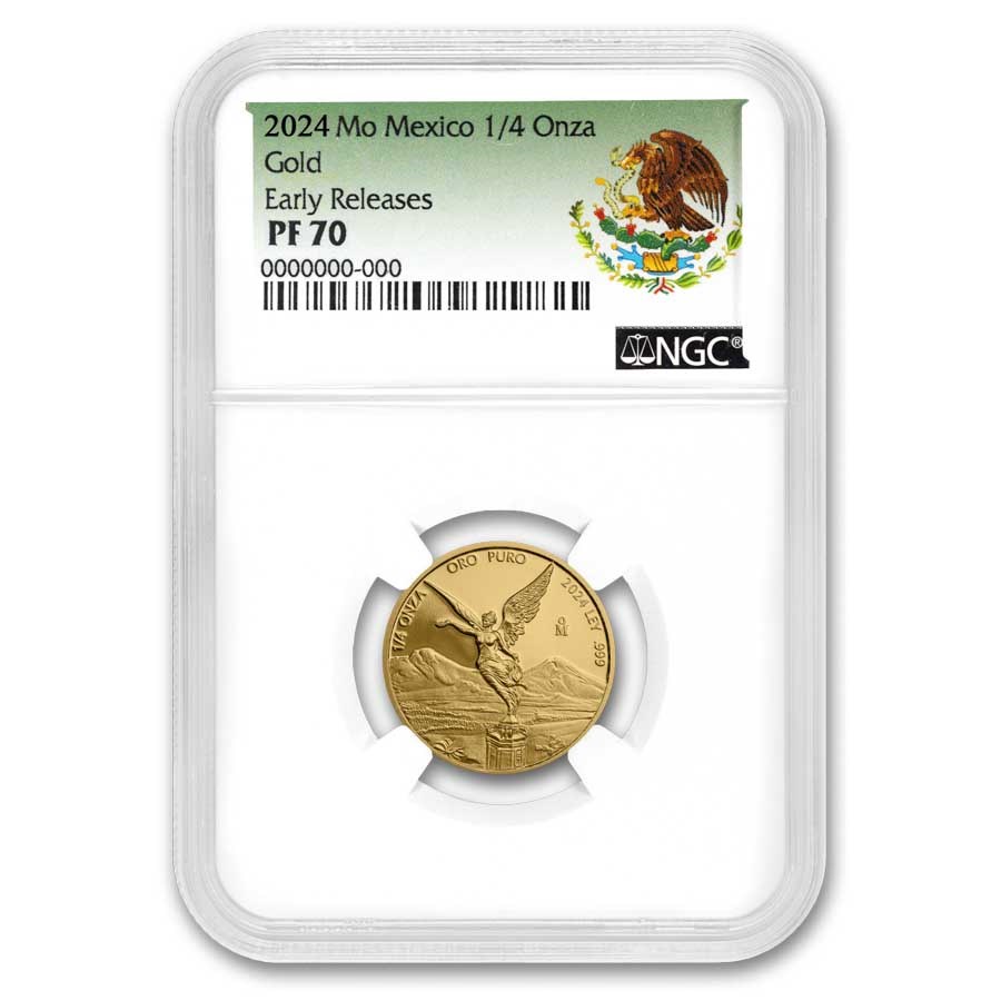Buy 2024 Mexican 1/4 oz Gold Libertad PF-70 (ER, Coat of Arms) | APMEX