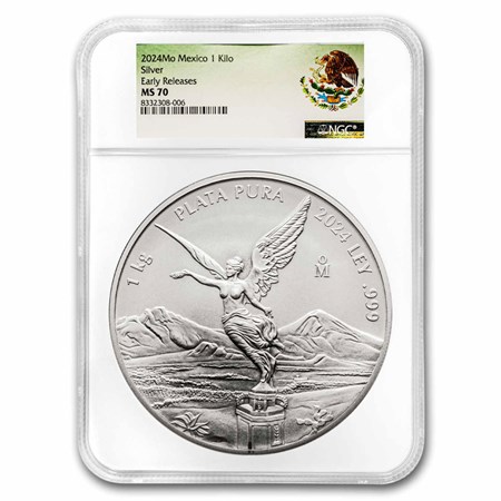 Buy 2024 Mexican 1 kilo Silver Libertad MS-70 NGC (Coat of Arms