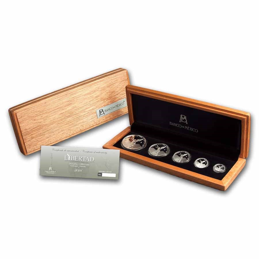 2024 Mexico 5-Coin Silver Libertad Proof Set (1.9 oz, Wood Box)