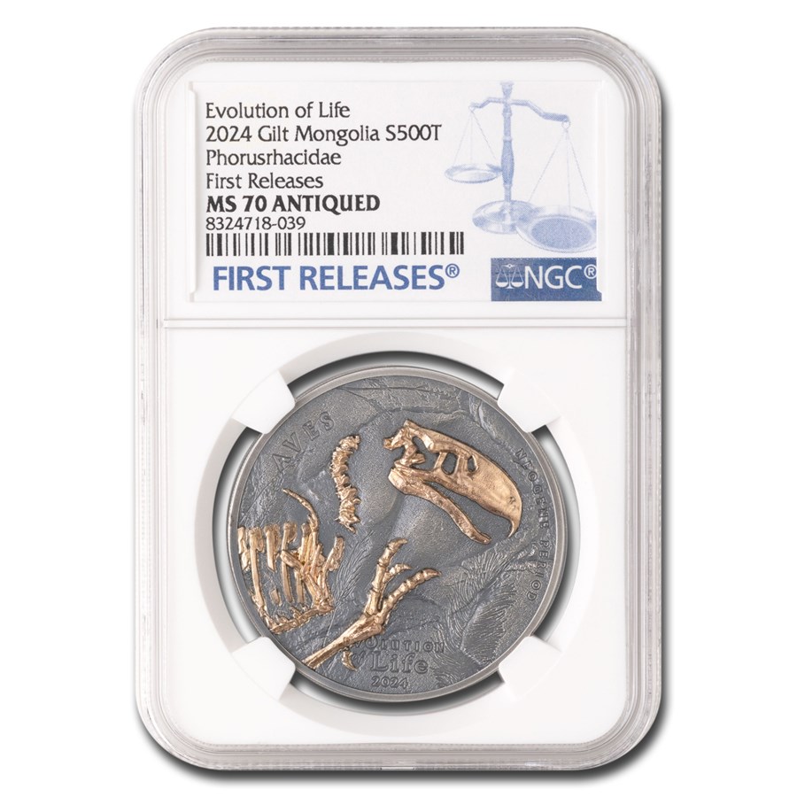 2024 Mongolia 1 oz Silver Evolution of Life Aves MS-70 NGC (FR)