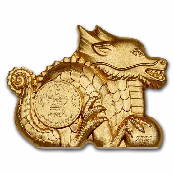 Buy 2025 Mongolia 1 oz Silver Gilded Lunar Great Dragon Shaped Coin APMEX