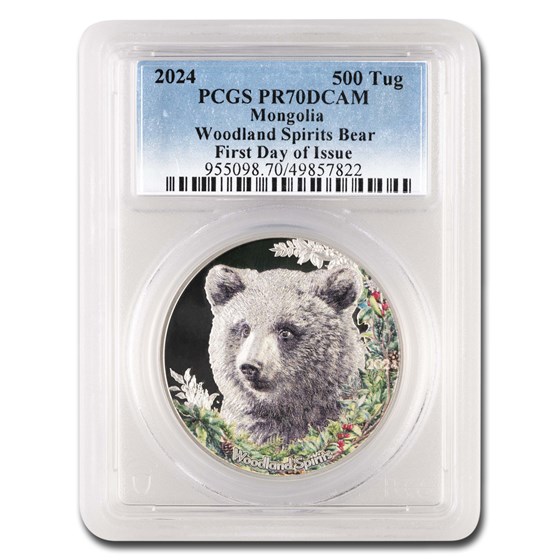 2024 Mongolia 1 oz Silver Woodland Spirits: Bear PR-70 PCGS (FDI) 2024 Mongolia 1 oz Silver Woodland Spirits: Bear PR-70 PCGS (FDI)