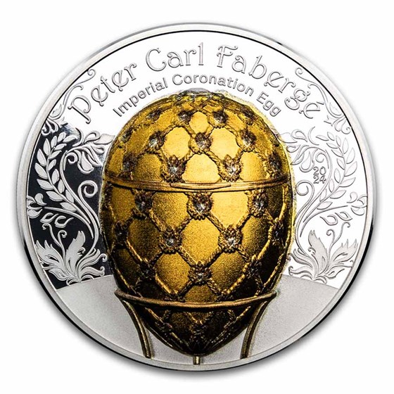 2024 Mongolia 2 oz Silver Faberge Egg; Imperial Coronation Egg 2024 Mongolia 2 oz Silver Faberge Egg; Imperial Coronation Egg