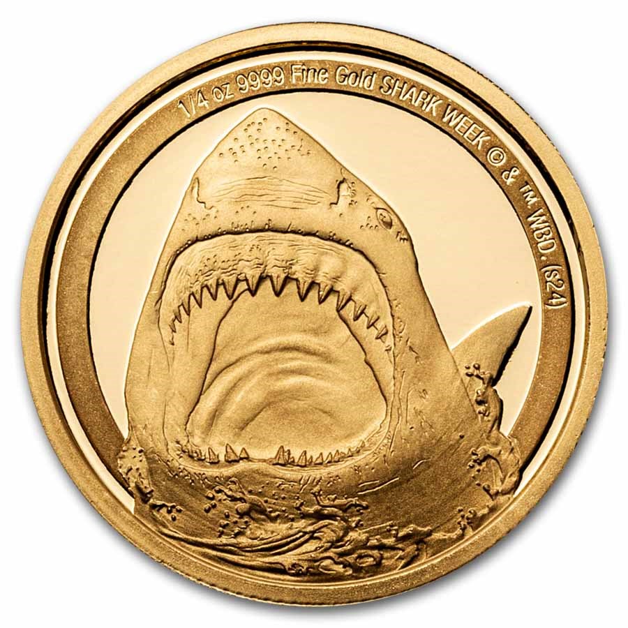 2024 Niue 1/4 oz Gold $25 Shark Week: Great White Shark