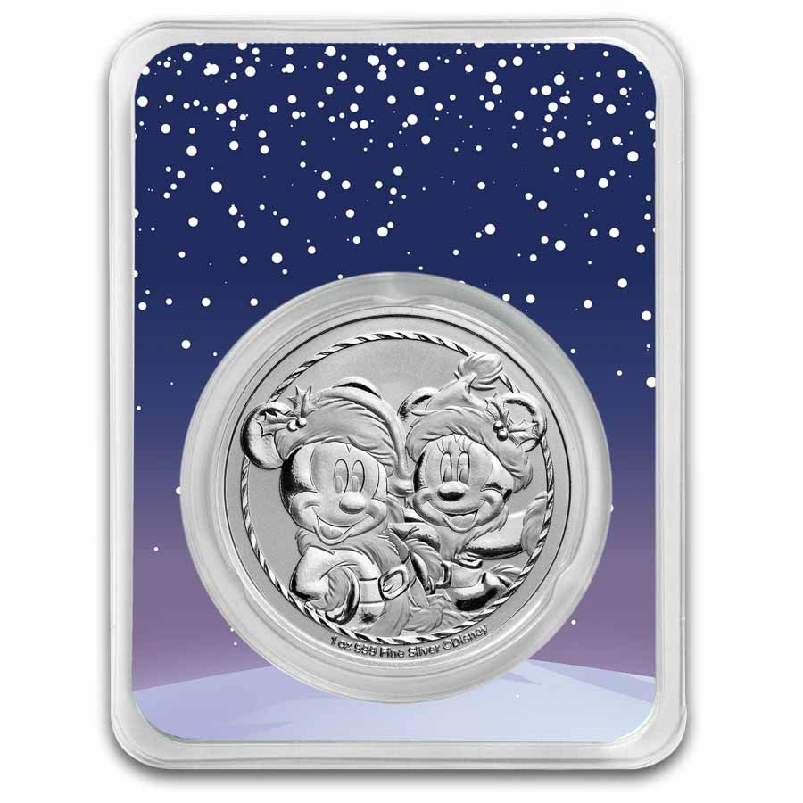 2024 Niue 1 oz Silver $2 Disney Mickey & Minnie Christmas in TEP