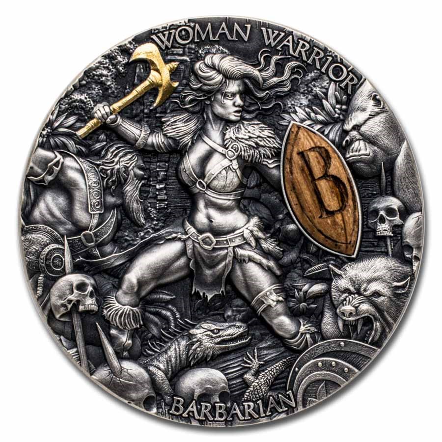 2024 Niue 2 oz Antique Silver Woman Warriors: Barbarian