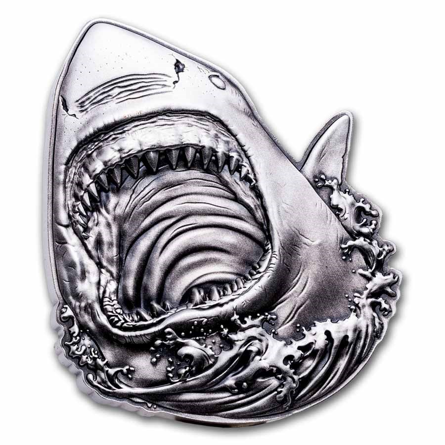 2024 Niue 2 oz Silver $5 Shark Week: Great White Shark