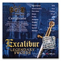2024 Niue 2 oz Silver Antique Legendary Swords: Excalibur