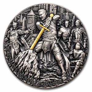 【写真】金城武・蘇有朋（AlecSu）・呉奇隆（NickyWu）2枚【レア】 2024 Niue 2 oz Silver Antique Legendary Swords: Excalibur