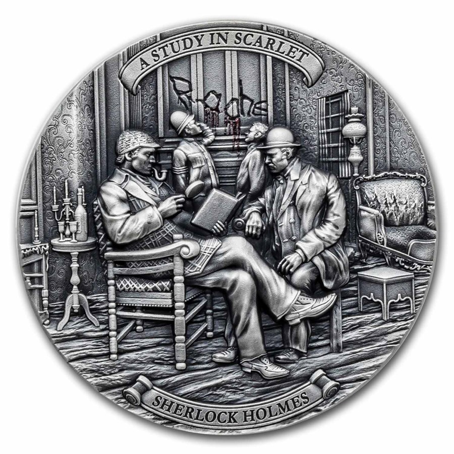 2024 Niue 2 oz Silver Antique Sherlock Holmes: Study in Scarlet