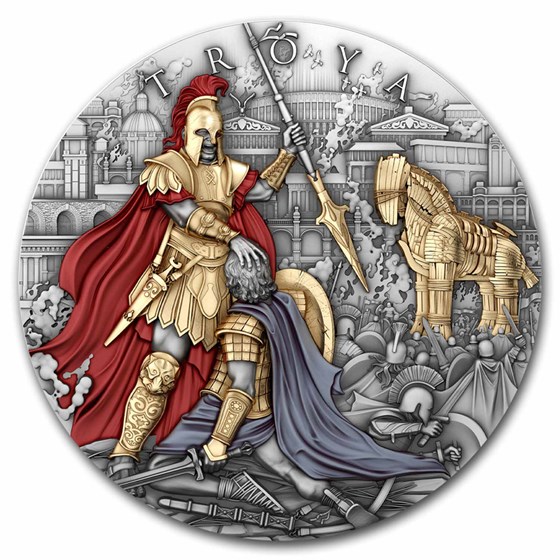 2024 Niue 2 oz Silver Antique Troya (Gilded) w/ Box & COA 2024 Niue 2 oz Silver Antique Troya (Gilded) w/ Box & COA