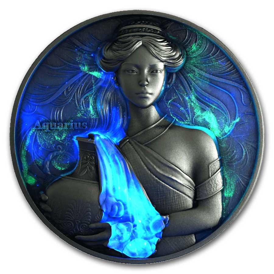 2024 Niue 5 oz Silver Antique Zodiac: Aquarius (with Box and COA)