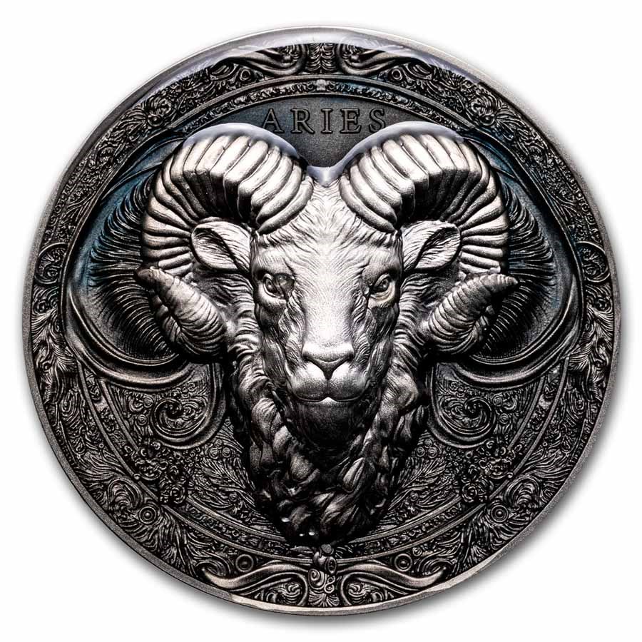2024 Niue 5 oz Silver Antique Zodiac: Aries (with Box and COA)