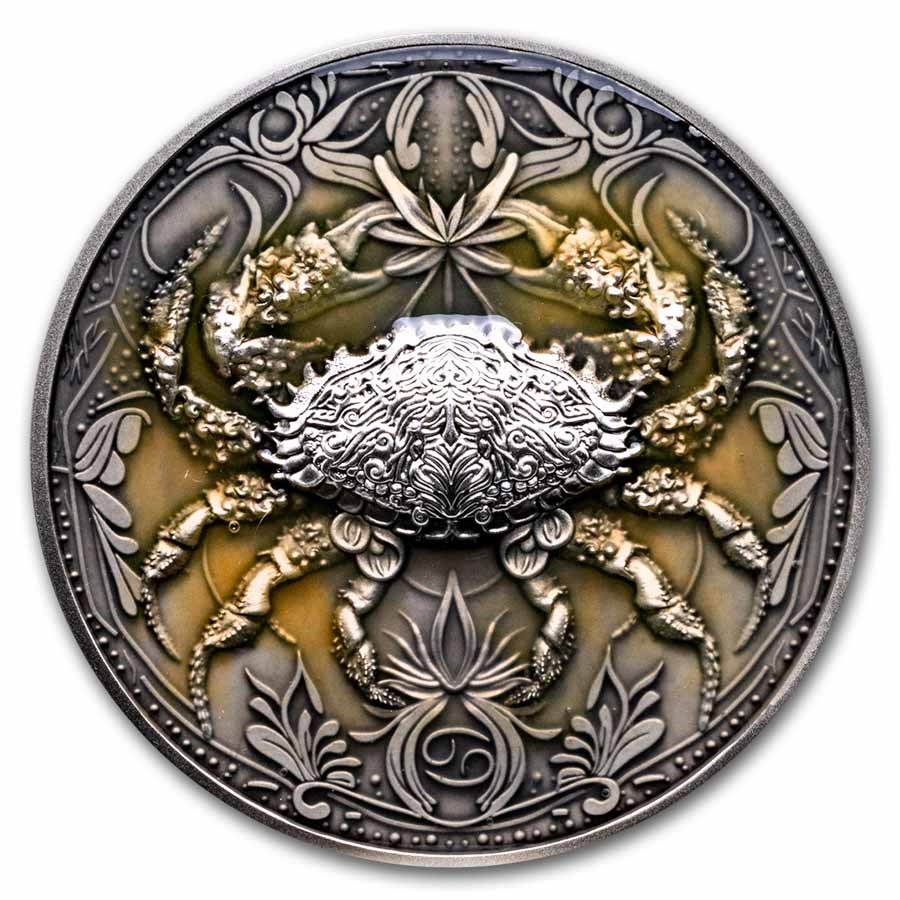 2024 Niue 5 oz Silver Antique Zodiac: Cancer (with Box and COA)
