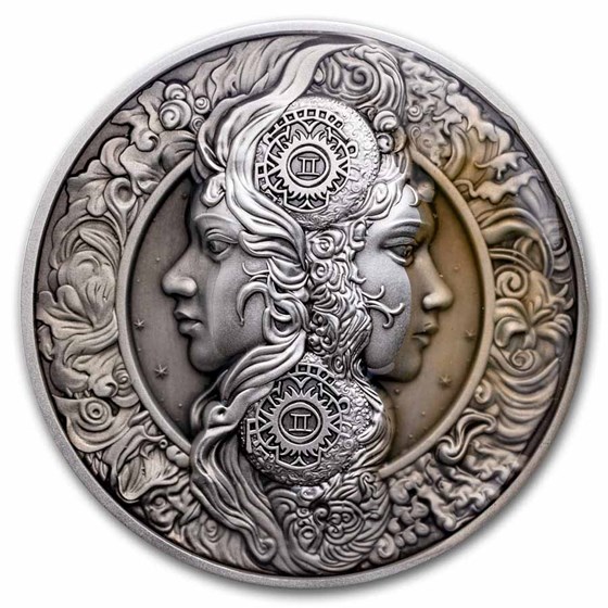 2024 Niue 5 oz Silver Antique Zodiac: Gemini (with Box and COA) 2024 Niue 5 oz Silver Antique Zodiac: Gemini (with Box and COA)