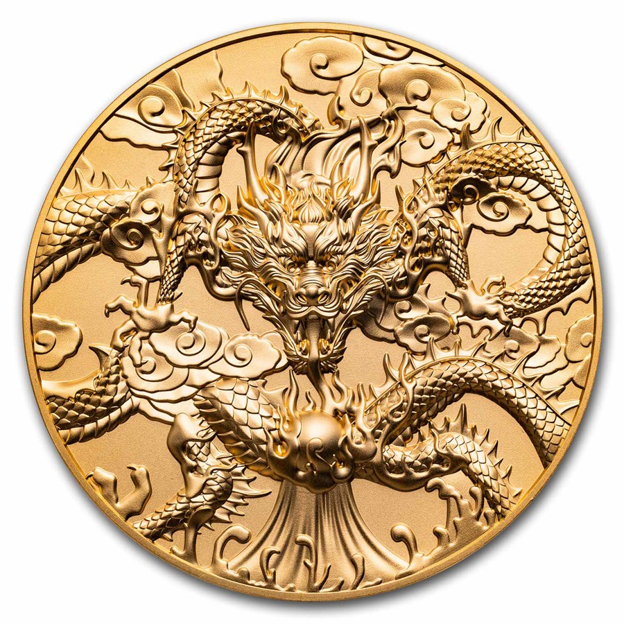 2024 Niue 5 oz Silver Gold Gilded High Relief Dragon