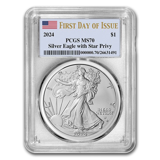 2024-(P) American Silver Eagle Star Privy MS-70 PCGS (FDI) 2024-(P) American Silver Eagle Star Privy MS-70 PCGS (FDI)