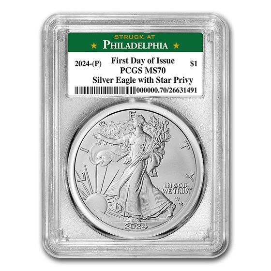 2024-(P) Silver Eagle Star Privy MS-70 PCGS (FDI, Philadelphia) 2024-(P) Silver Eagle Star Privy MS-70 PCGS (FDI, Philadelphia)